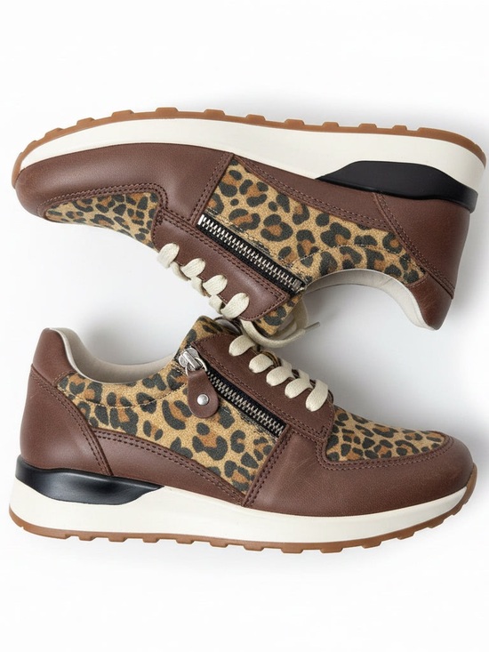 Brioso Shoes - Leopard Print Brown Casual Sneakers with Cream Laces - Women